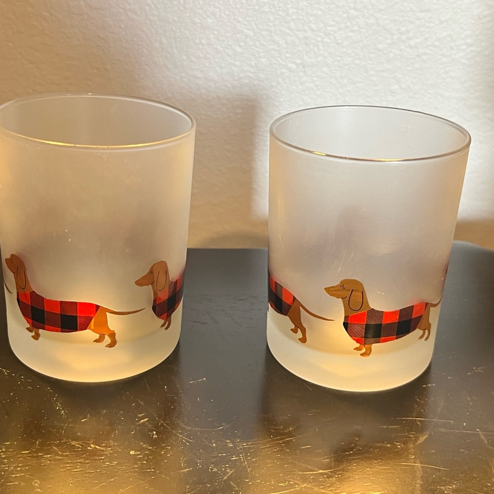 Plaid Dachshund Frosted Glass Set